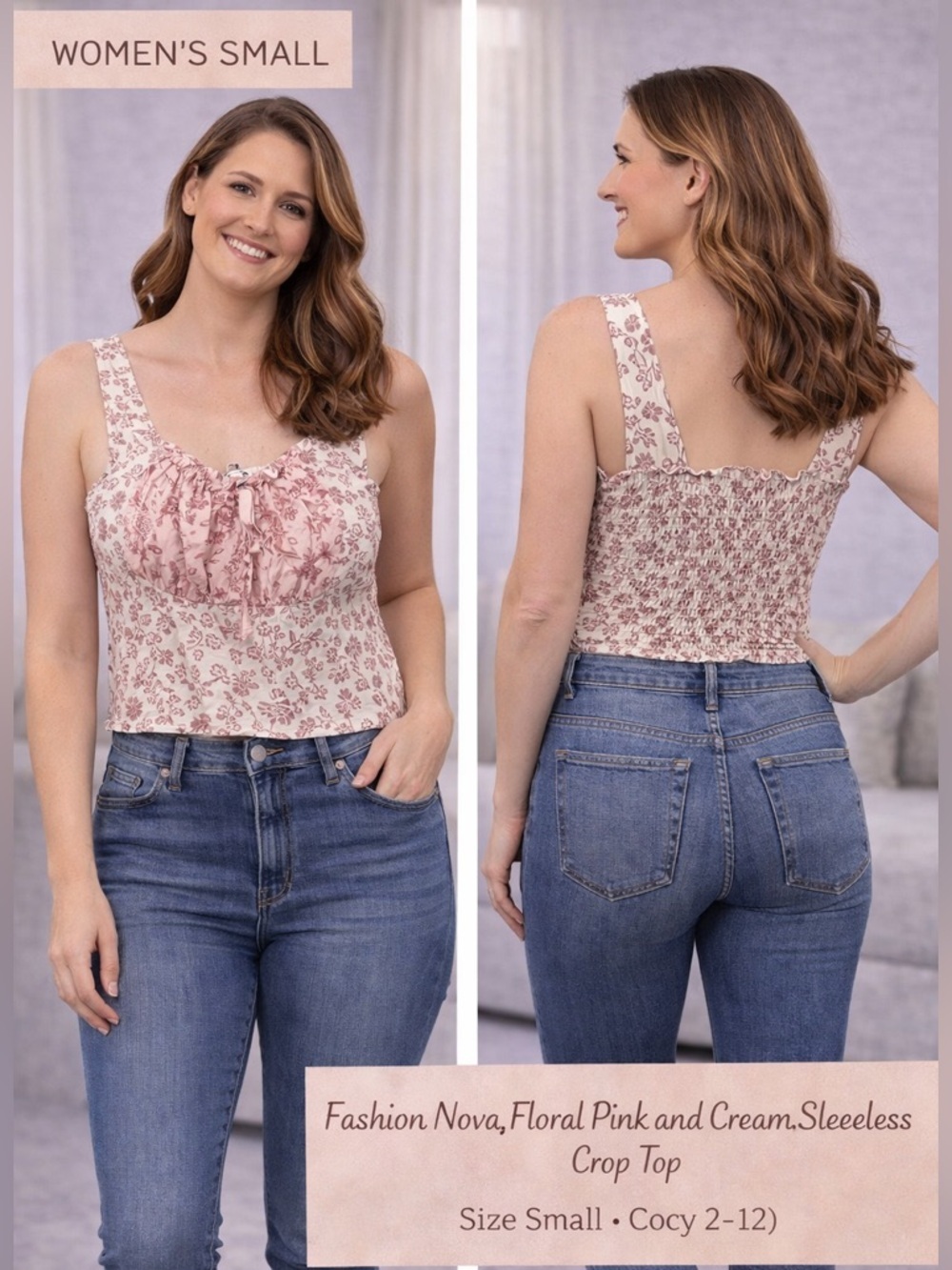 Fashion nova Floral Pink and Cream Sleeveless Top SMALL